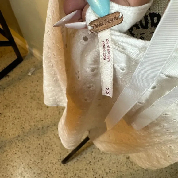 Free People Apricot Rose Mini Eyelet White Dress Puff Sleeve Open Back Size Med - Picture 9 of 12